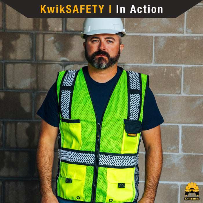 KwikSafety ROADBOSS PREMIUM Safety Vest (Truck Tread Tape) Class 2 ANSI Tested OSHA Compliant Hi Vis Reflective PPE Surveyor - Model No.: KS3332 - KwikSafety