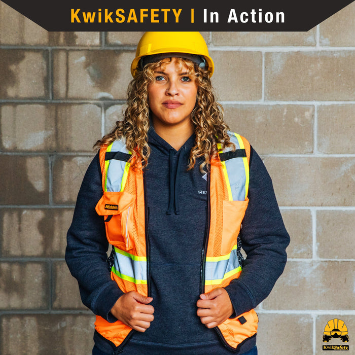 KwikSafety QUEEN BEE Safety Vest for Women (SNUG-FIT) Limited Edition Honeycomb Design | Class 2 ANSI Tested OSHA Compliant - Model No.: KS3319QB - KwikSafety