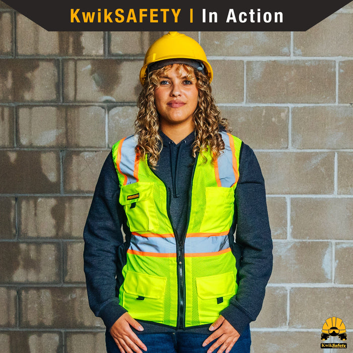 KwikSafety FIRST LADY Safety Vest for Women (SNUG-FIT) Class 2 ANSI Tested OSHA Compliant Hi Vis Reflective PPE Surveyor - Model No.: KS3319 - KwikSafety