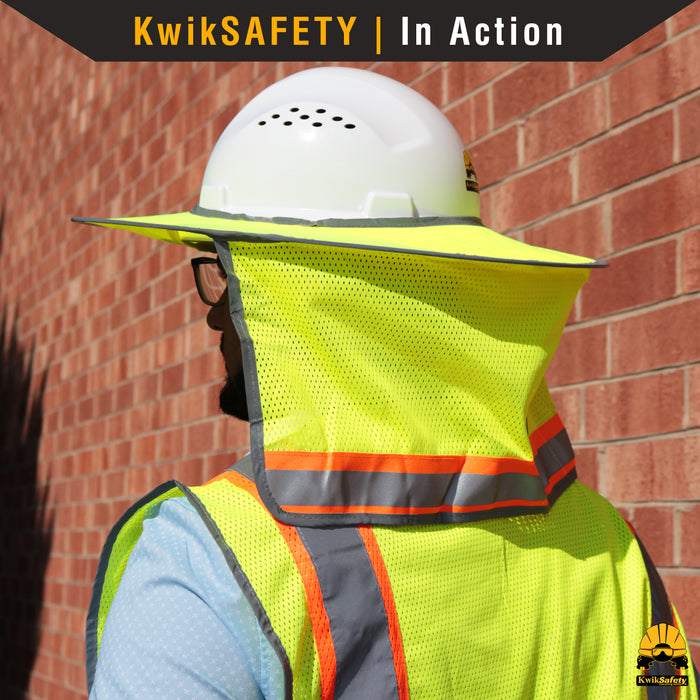 KwikSafety LORD VADER Hard Hat Sun Shade (COOLING MESH) ANSI OSHA Reflective FULL BRIM Foldable Neck Protection - Model No.: KS1502