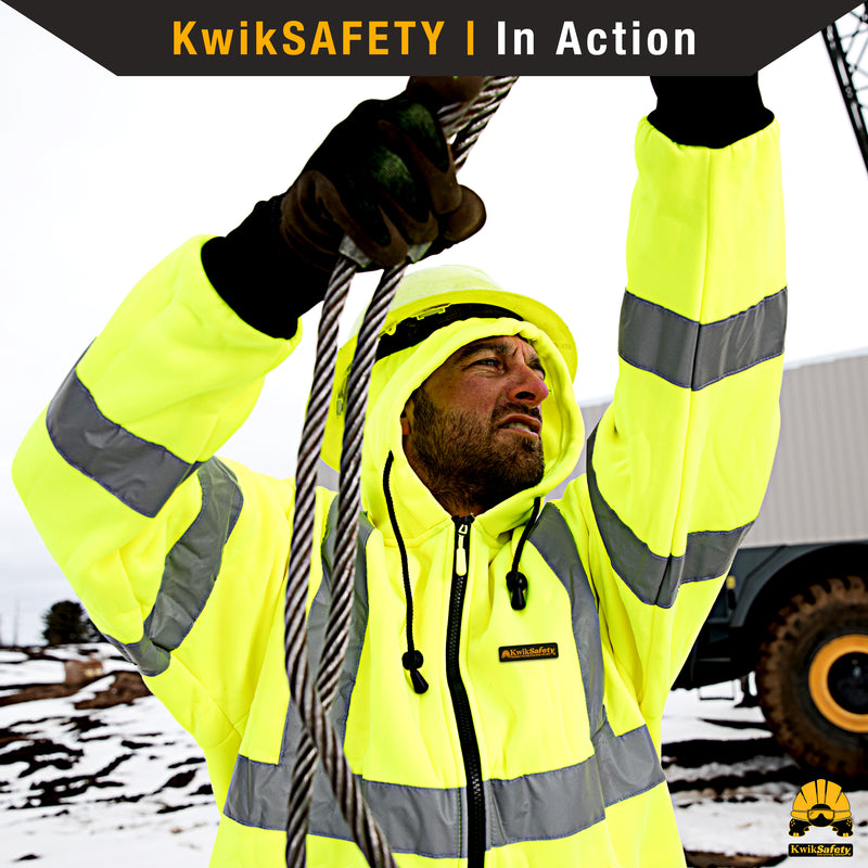 KwikSafety PATROL Safety Hoodie (NO FUZZ Balls) Class 3 ANSI Tested OSHA Compliant Hi Vis Reflective PPE - Model No.: KS5503 - KwikSafety