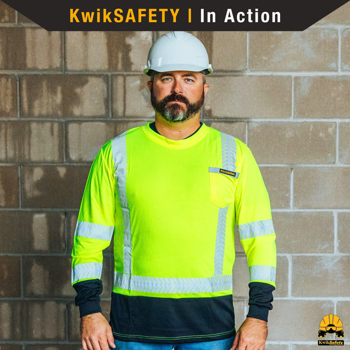 KwikSafety MECHANIC Safety Shirt (BLACK TRIM) Class 3 Long Sleeve ANSI Tested OSHA Compliant Hi Vis Reflective PPE - Model No.: KS4409 - KwikSafety