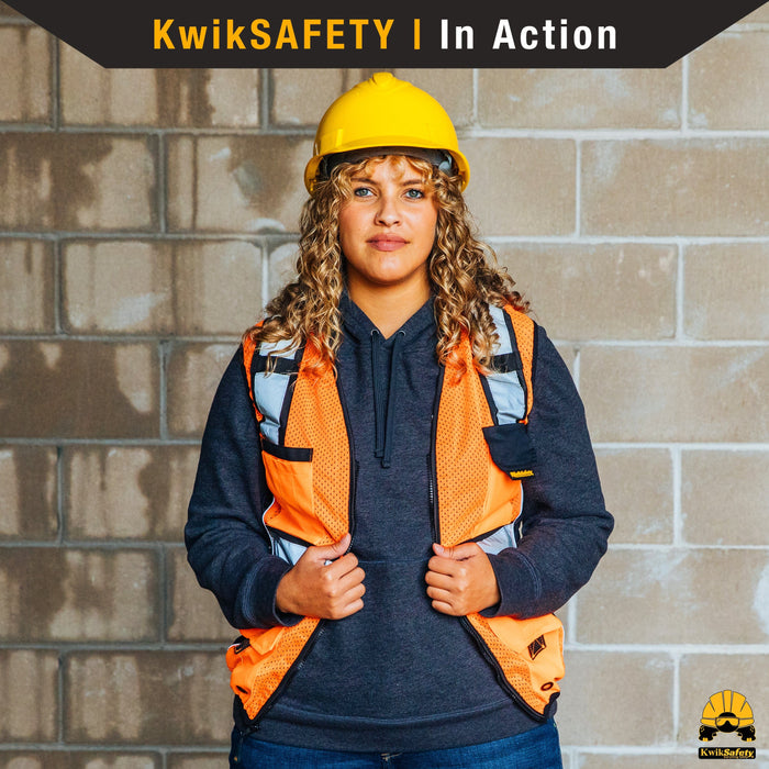 KwikSafety ROADBOSS ECONOMY Safety Vest for Women (SNUG-FIT) Class 2 ANSI Tested OSHA Hi Vis Reflective PPE - Model No.: KS3333 - KwikSafety