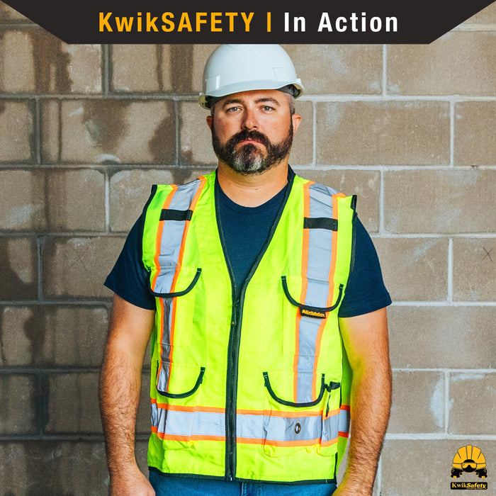 KwikSafety GODFATHER Safety Vest (Cushioned Collar) Class 2 ANSI Tested OSHA Compliant Hi Vis Reflective PPE Surveyor - Model No.: KS3310 - KwikSafety