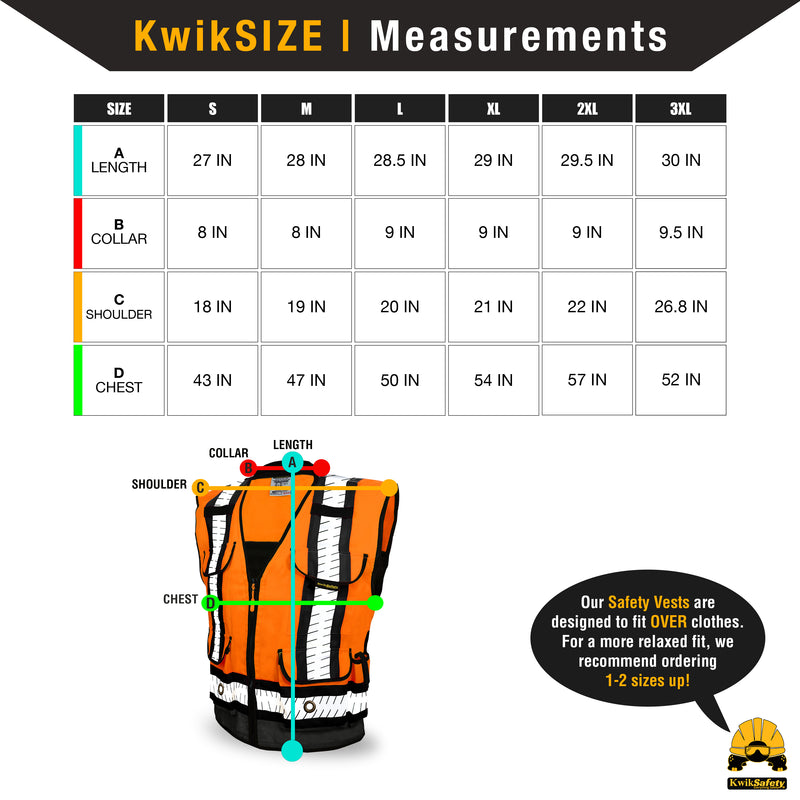 KwikSafety | Godfather Specialist Safety Vest | Size Chart