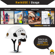 KwikSafety WHITE ARMADILLO Hard Hat (ADJUSTABLE COOLING VENTS) Type 1 Class C ANSI Tested OSHA Compliant Climbing Helmet PPE  - Model No.: KS8661WHT - KwikSafety