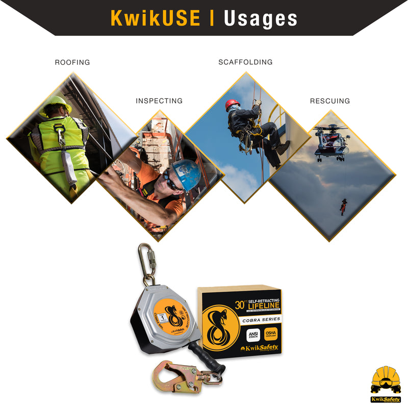 KwikSafety 30' COBRA CABLE Self Retracting Lifeline ANSI Class B SRL - Model No.: KS7934 - KwikSafety