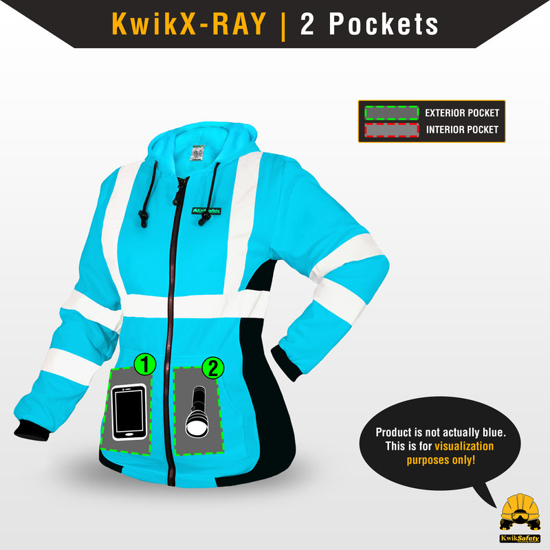 KwikSafety ROGUE Safety Hoodie for Women (NO FUZZ BALLS) Class 3 ANSI OSHA Reflective Fleece Hi Viz Construction PPE - Model No.: KS5517 - KwikSafety