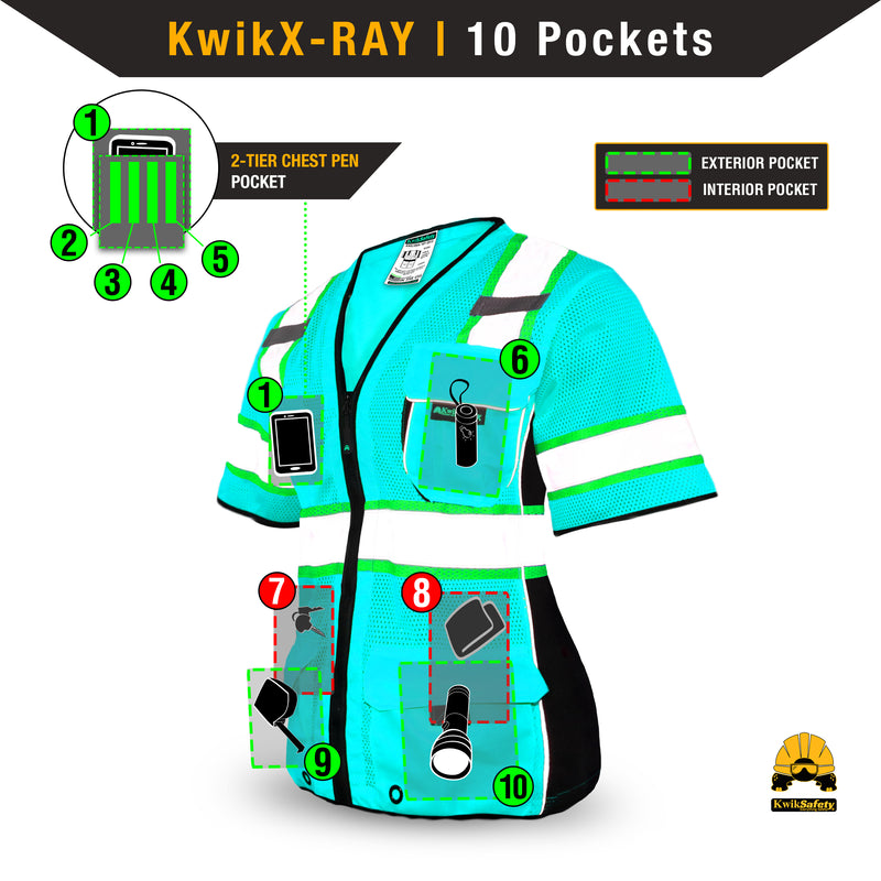 KwikSafety DUCHESS Safety Vest for Women (RELAXED FIT) Class 3 ANSI Tested OSHA Compliant Hi Vis Mesh Slim Fit Work Gear - Model No.: KS3335 - KwikSafety