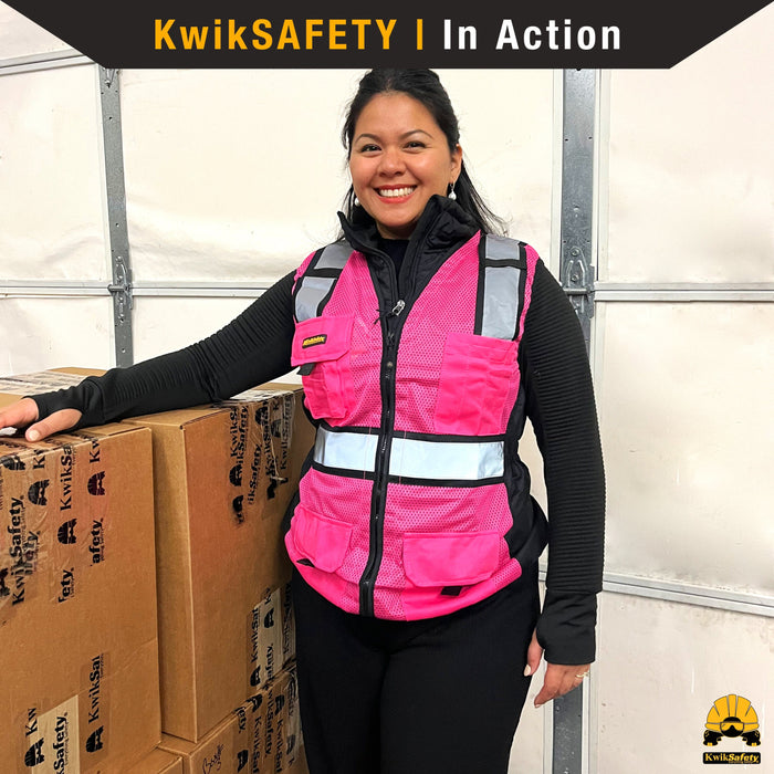KwikSafety PINK LADY Safety Vest for Women (NEW SIZING) Reflective ANSI Unrated PPE Surveyor - Model No.: KS3319PL - KwikSafety