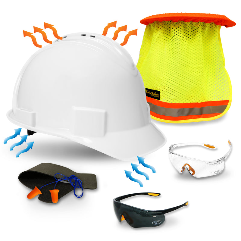 KwikSafety WHITE TURTLE SHELL Hard Hat (10 COOLING VENTS) Type 1 Class C ANSI Tested OSHA Compliant Standard Cap Style PPE - Model No.: KS1601 - KwikSafety