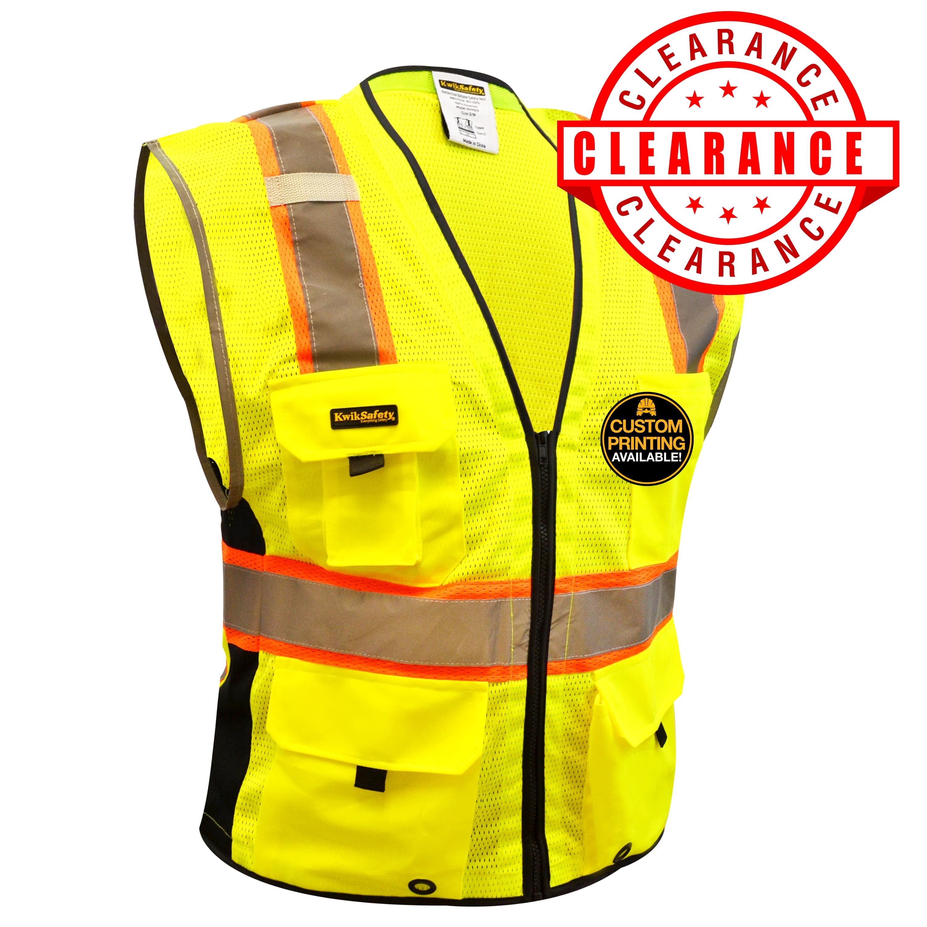 KwikSafety Big Kahuna Hi Vis Reflective ANSI PPE Surveyor Class 2 Safety Vest Size: 2XL/3XL, Color: Yellow