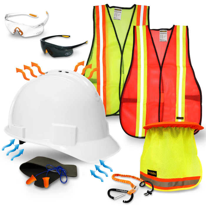 KwikSafety WHITE TURTLE SHELL Hard Hat (10 COOLING VENTS) Type 1 Class C ANSI Tested OSHA Compliant Standard Cap Style PPE - Model No.: KS1601 - KwikSafety