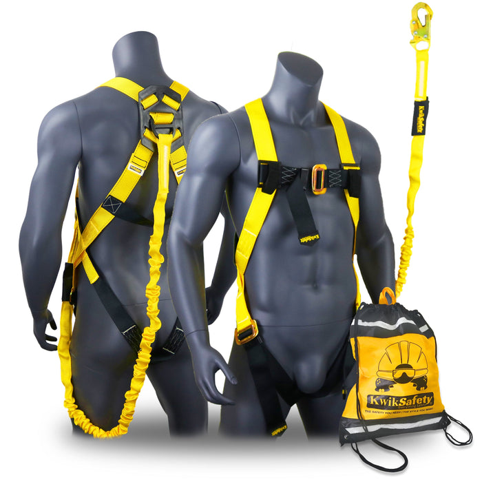 KwikSafety SCORPION ANSI Fall Protection Safety Harness w/ Attached 6ft Lanyard - Model No.: KS6604 - KwikSafety