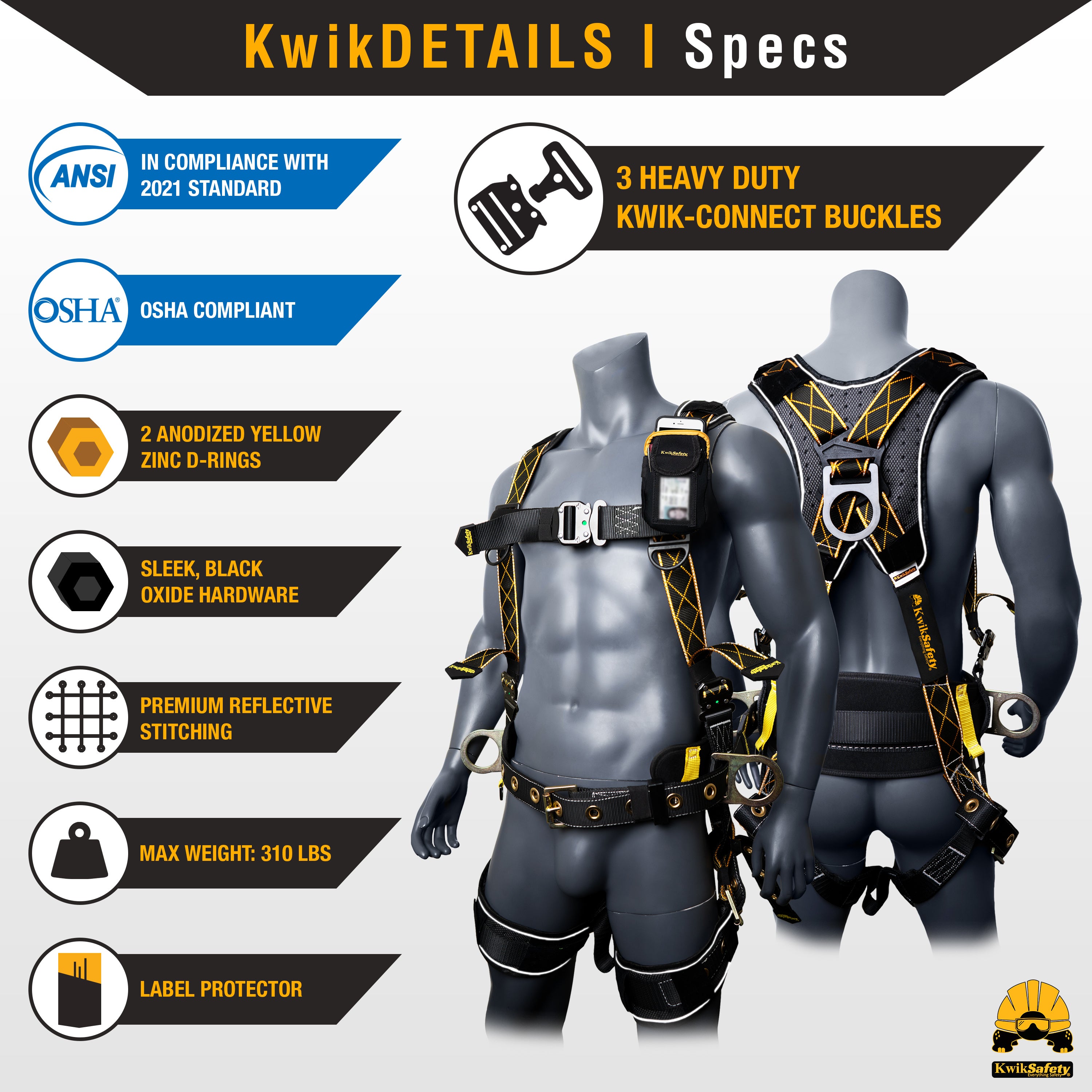 KwikSafety TYPHOON DiamondBACK Safety Harness (Back Support + Tongue B