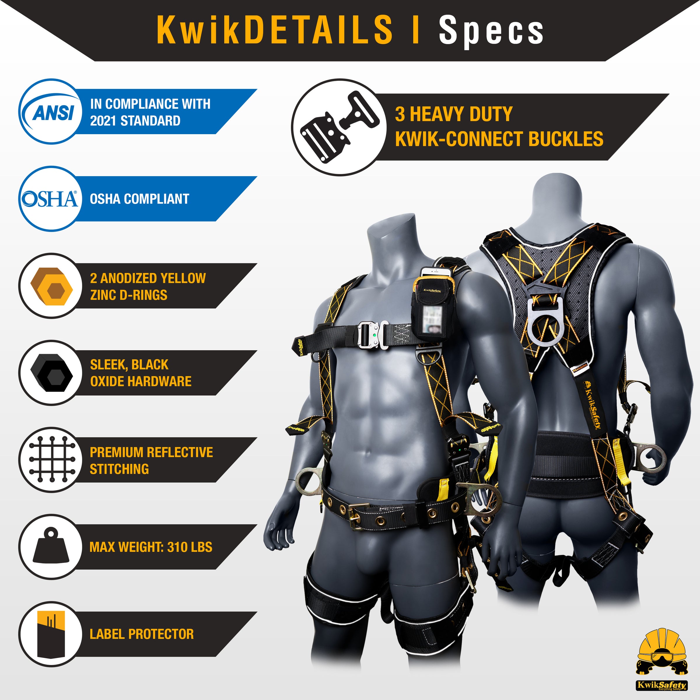 KwikSafety TYPHOON DiamondBACK Safety Harness (Back Support + Tongue B