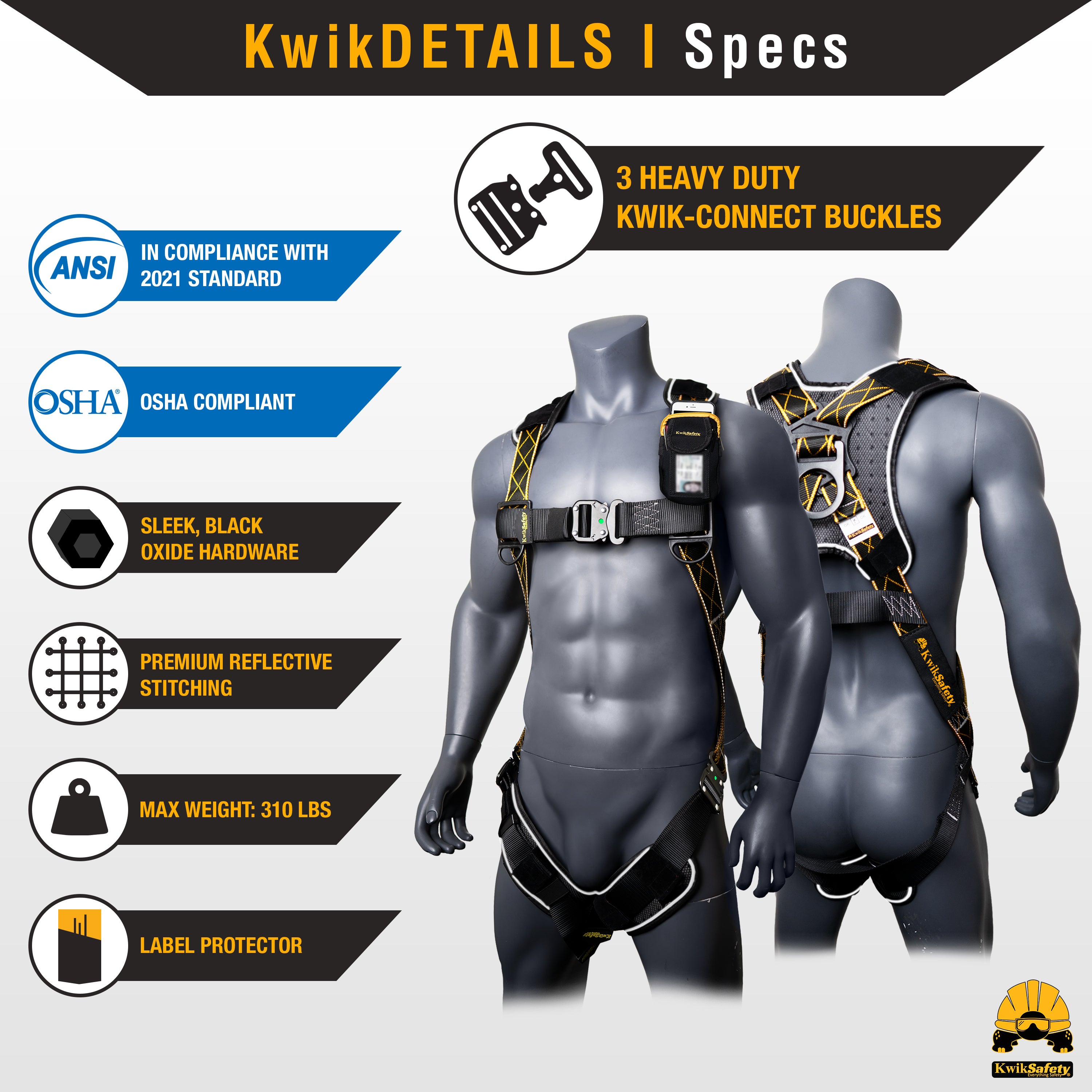 KwikSafety TORNADO DiamondBACK Safety Harness (3 Kwik-Connect Buckles)