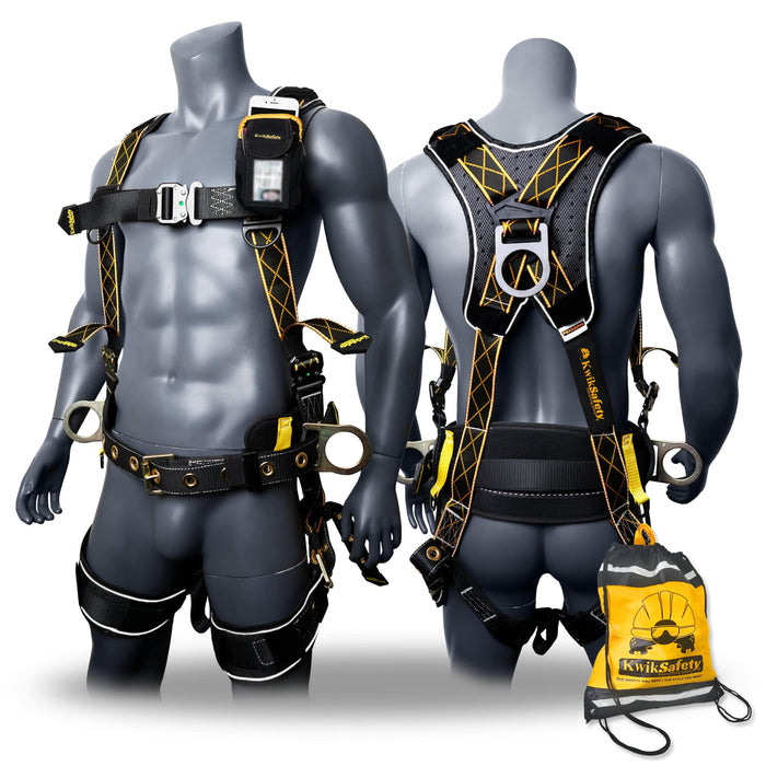 KwikSafety TYPHOON DiamondBACK Safety Harness (Back Support + Tongue Buckles) 3-D Ring Fall Protection ANSI OSHA - Model No.: KS6606DB - KwikSafety MPN: KS6606DB-YEL-1PC