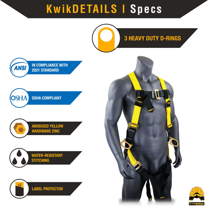 KwikSafety THUNDER Safety Harness OSHA ANSI Fall Protection PPE Construction 3 D Ring - Model No.: KS6602 - KwikSafety