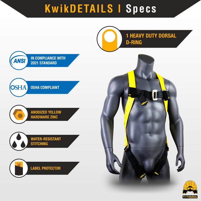 KwikSafety TORNADO 1D Ring Fall Protection Full Body Safety Harness - Model No.: KS6601 - KwikSafety