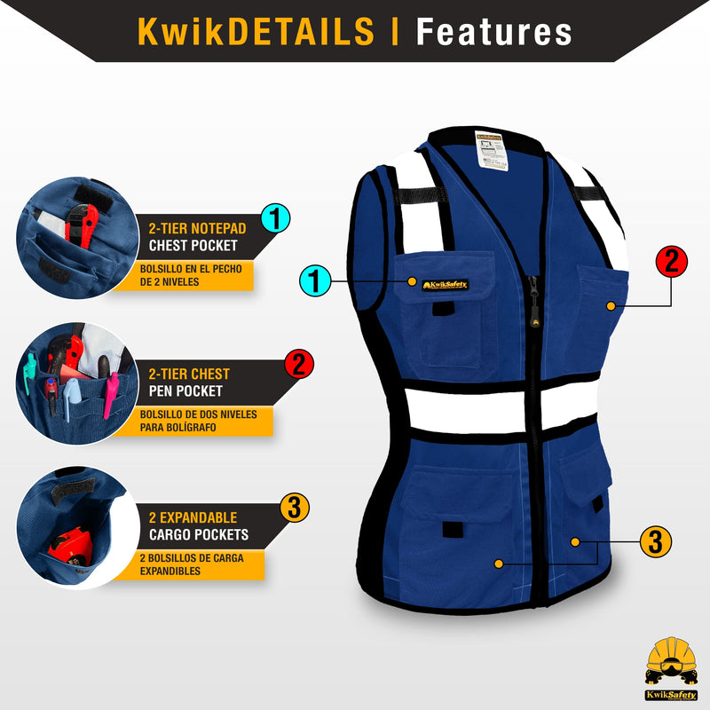 KwikSafety | Blue Lady Safety Vest for Women | Product Features