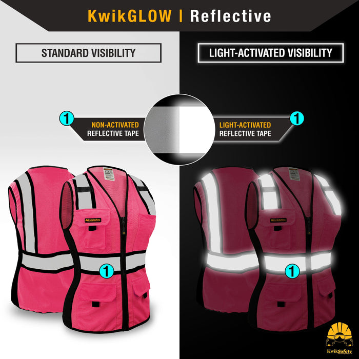 KwikSafety PINK LADY Safety Vest for Women (SNUG-FIT) Hi Vis Reflective PPE Surveyor - Model No.: KS3319PL - KwikSafety