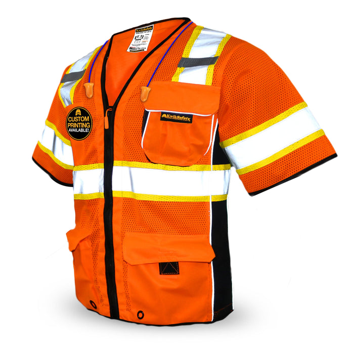 KwikSafety EXECUTIVE Safety Vest (10 Pockets) Class 3 ANSI Tested OSHA Compliant Hi Vis Reflective PPE Surveyor - Model No.: KS3303 - KwikSafety