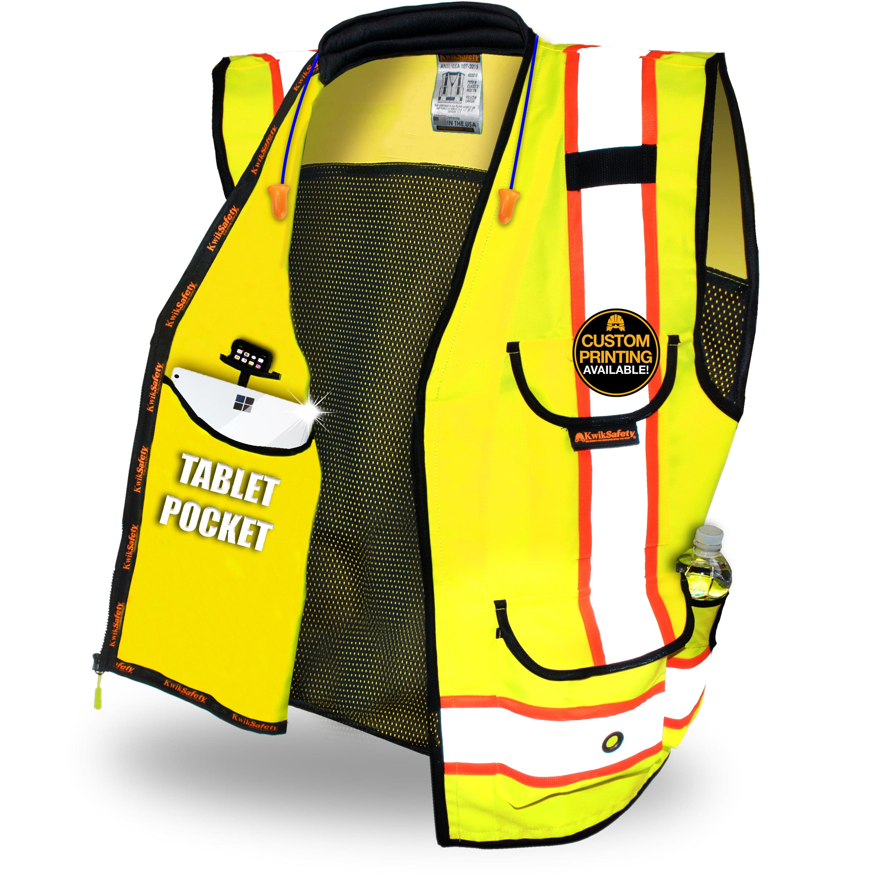 KwikSafety EXECUTIVE Safety Vest [10 Pockets] Class 3 ANSI Tested OSHA  Compliant Hi Vis Reflective PPE Surveyor - Model No.: KS3303