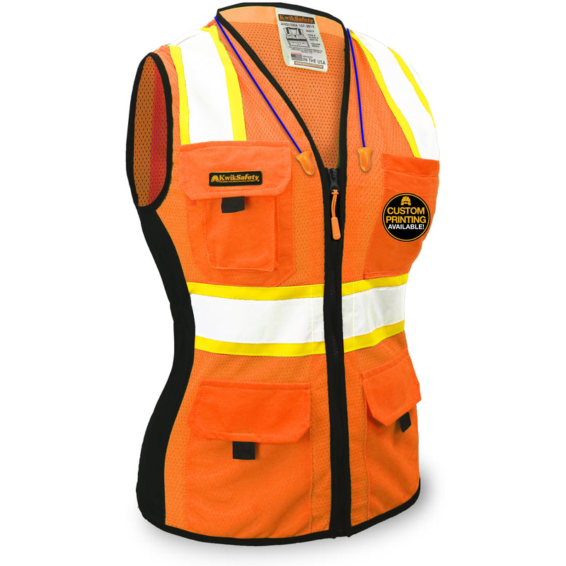 KwikSafety FIRST LADY Class 2 Safety Vest for Women ANSI Surveyor - Model No.: KS3319 - KwikSafety: pink red blue purple white safty saftey hazard constrution standard woman womens chalecos para mujer trabjo surveyor chamarras run rad ians running pack reflectantes trabajo worker xsmall colored jk fr sal vus sleeve salz plus aafety hyco peer basic hot comstruction jacket