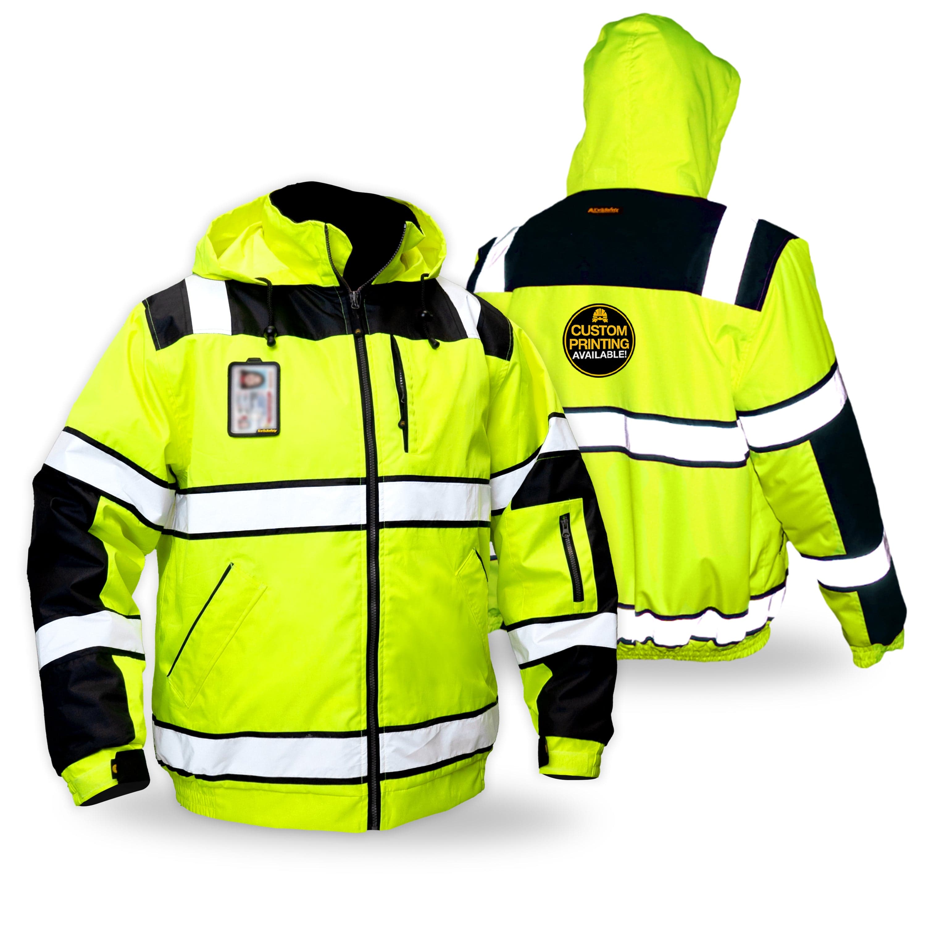 KwikSafety ENFORCER Safety Bomber Jacket (DETACHABLE ID POCKET) Class ANSI  Tested OSHA Compliant Hi Vis Reflective PPE Model No.: KS5521 KwikSafety