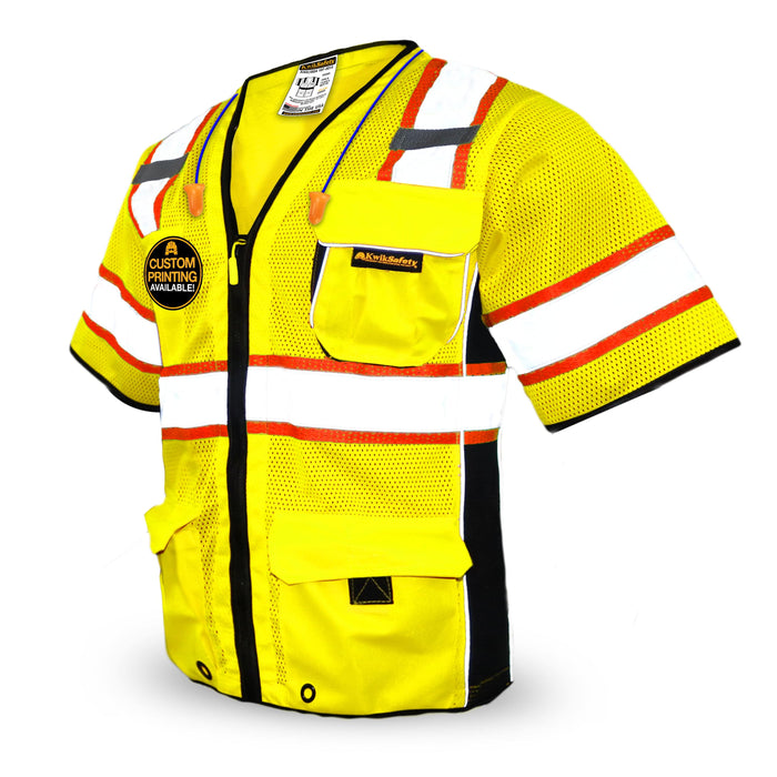KwikSafety EXECUTIVE Safety Vest [10 Pockets] Class 3 ANSI Tested OSHA  Compliant Hi Vis Reflective PPE Surveyor - Model No.: KS3303