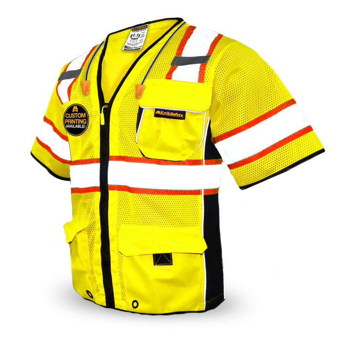 KwikSafety EXECUTIVE Safety Vest (10 Pockets) Class 3 ANSI Tested OSHA Compliant Hi Vis Reflective PPE Surveyor - Model No.: KS3303 - KwikSafety