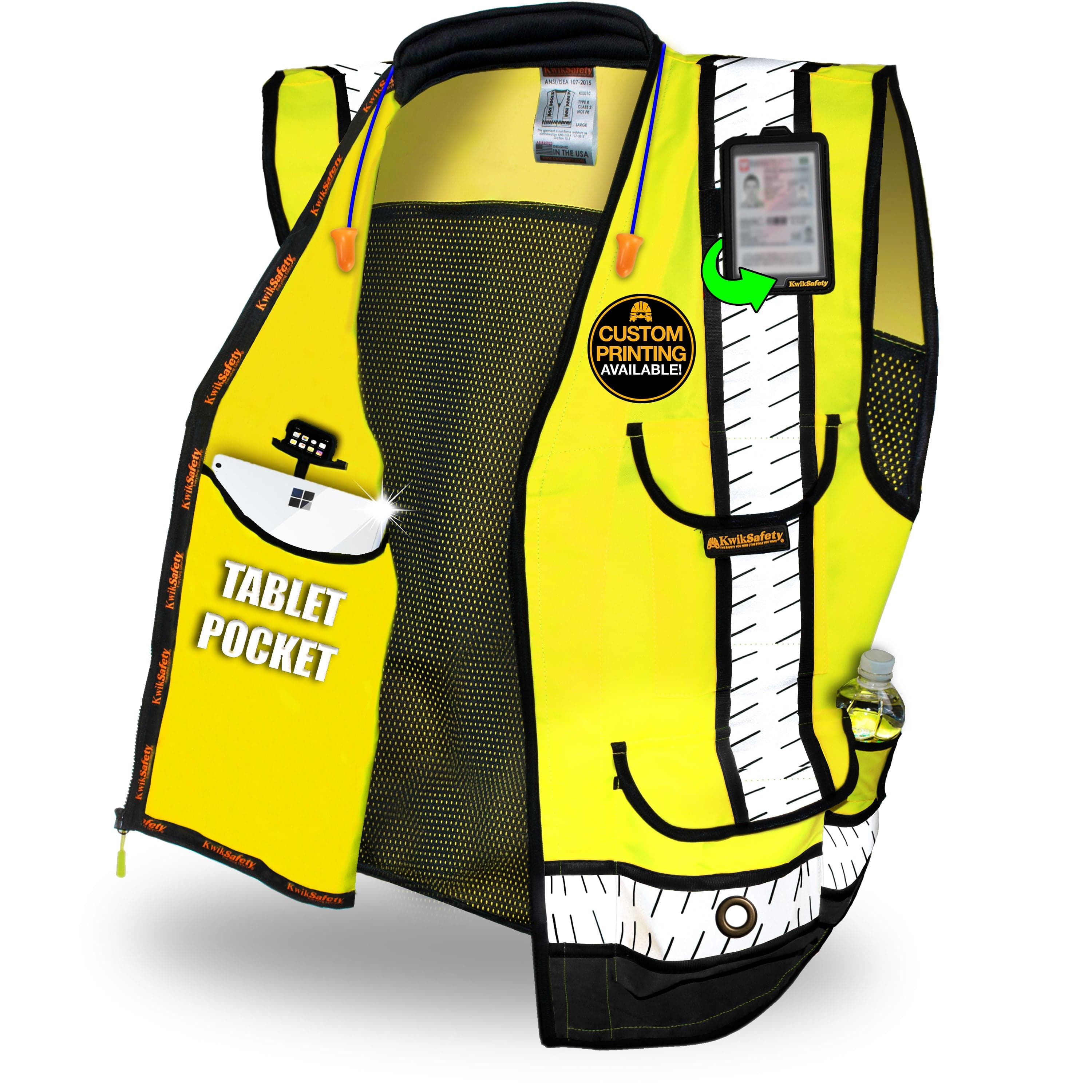 Deluxe Yellow Mesh Reflective Safety Vest with Pockets and ID Holder