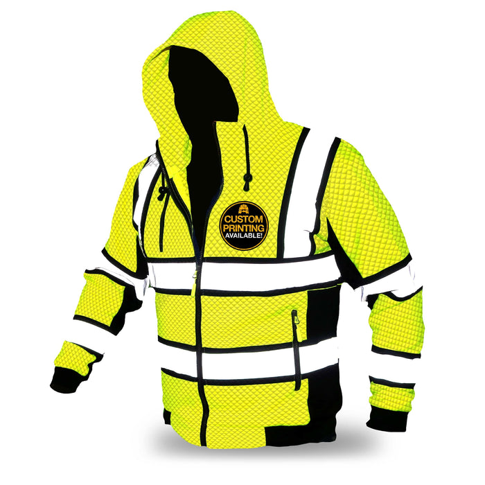 Sage Safety Jacket Class 3 ANSI Osha Quilted Hoodie Hi Vis PPE | Yellow Small