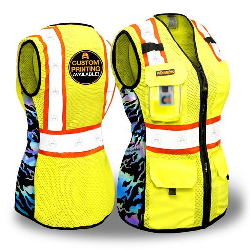 KwikSafety TIGER QUEEN (Limited Edition Iridescent Design) Hi Vis Reflective Safety Vest for Women - Model No.: KS3319TQ - KwikSafety: pink red blue purple white safty saftey hazard constrution standard woman womens chalecos para mujer trabjo surveyor chamarras run rad ians running pack reflectantes trabajo worker xsmall colored jk fr sal vus sleeve salz plus aafety hyco peer basic hot comstruction jacket