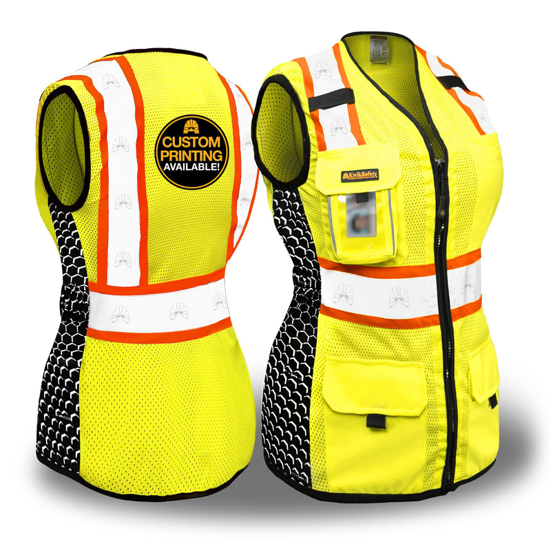 KwikSafety QUEEN BEE (Limited Edition Honeycomb Design) Hi Vis Reflective Safety Vest for Women - Model No.: KS3319TQ - KwikSafety: pink red blue purple white safty saftey hazard constrution standard woman womens chalecos para mujer trabjo surveyor chamarras run rad ians running pack reflectantes trabajo worker xsmall colored jk fr sal vus sleeve salz plus aafety hyco peer basic hot comstruction jacket