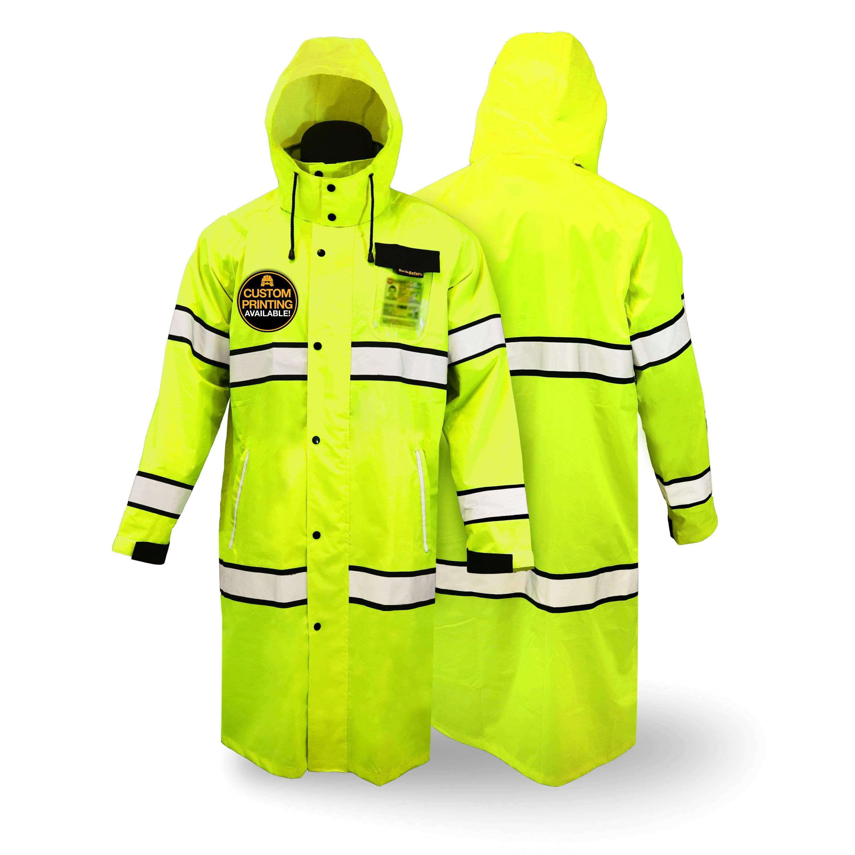 KwikSafety (Charlotte, NC) Torrent Class 3 Safety Trench Coat | High Visibility Waterproof Windproof Safety Rain Jacket | Hi Vis Reflective ANSI Work