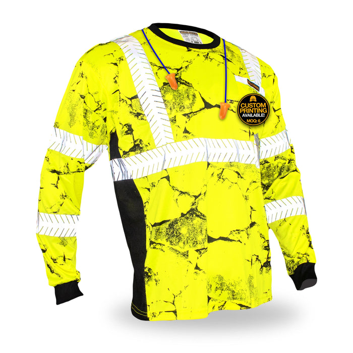 KwikSafety UNCLE WILLY'S WALL High Visibility Reflective Long Sleeve ANSI Class 3 Safety Shirt - Model No.: KS4406 - KwikSafety contruction reflectors highvis visability reflector longsleeve shirtz stripes strips hivisible green pockets running ropa trabajar trabajo hombres hombre zip button vest tall slogans logo uniform t-shirt hiviz camo t-shirts travajo resistant