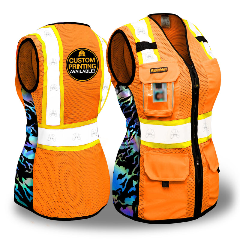KwikSafety TIGER QUEEN (Limited Edition Iridescent Design) Hi Vis Reflective Safety Vest for Women - Model No.: KS3319TQ - KwikSafety: pink red blue purple white safty saftey hazard constrution standard woman womens chalecos para mujer trabjo surveyor chamarras run rad ians running pack reflectantes trabajo worker xsmall colored jk fr sal vus sleeve salz plus aafety hyco peer basic hot comstruction jacket