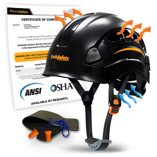 KwikSafety ARMADILLO Hard Hat (8 ADJUSTABLE COOLING VENTS) Type 1 Class C ANSI Tested OSHA Compliant Climbing Helmet PPE  - Model No.: KS8661 - KwikSafety