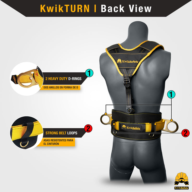 KwikSafety BEAVER TAIL Safety Belt & Suspension Straps (DETACHABLE ID/PHONE POCKET) OSHA Compliant 2 D-Ring Shoulder & Back Support - Model No.: KS6102 - KwikSafety