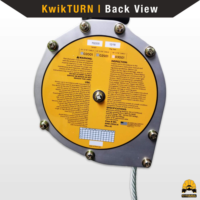 KwikSafety 20’ COBRA Self Retracting Lifeline ANSI Class B Galvanized Cable SRL - Model No.: KS7913-20 - KwikSafety