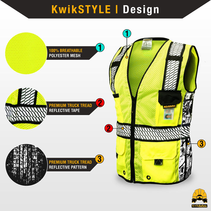 KwikSafety RoadBOSS PREMIUM | Truck Tread Reflective Tape | Hi Visibility Class 2 Safety Vest - Model No.: KS3332 - KwikSafety sleeve ipad holder sleeves xxl xxxl xxxxl 3xl 4xl 5xl back neiko radians radwear dewalt mlkishigo peerbasics pioneer pyramex ergodyne salvus jksafety naranja reflectivo construccion reflectante xiake sefety saftey safty salzmann zojo oregon kishigo talla erb dib lime packs camo relfective