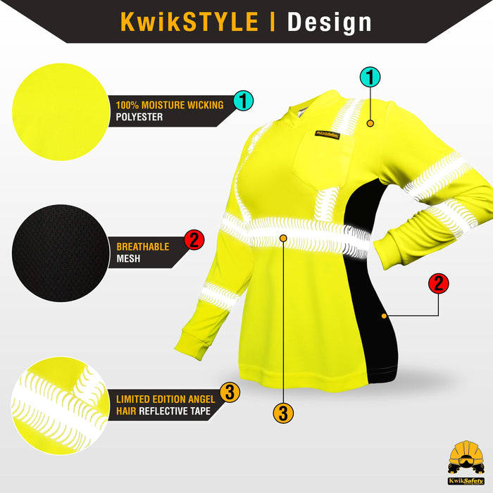 KwikSafety VIXEN Class 3 ANSI Safety Shirt for Women - Model No.: KS4410 - KwikSafety safety shirt shirts shirtz high visibility long sleeve short moisture weicking reflective pocket button zipper yellow orange collar women viz hi  class 3 2 dickies carhartt ansi osha type r jorestech construction surveyor green dri fit