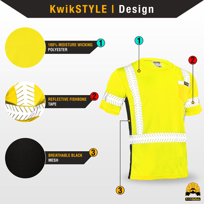 KwikSafety RENAISSANCE MAN Short Sleeve Hi Vis Reflective ANSI PPE Class 2 Safety Shirt - Model No.: KS4401 - KwikSafety contruction reflectors highvis visability reflector longsleeve shirtz stripes strips hivisible green pockets running ropa trabajar trabajo hombres hombre zip button vest tall slogans logo uniform t-shirt hiviz camo t-shirts travajo resistant