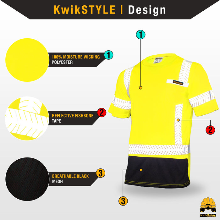 KwikSafety MECHANIC Safety Shirt (BLACK TRIM) Class 2 Short Sleeve ANSI Tested OSHA Compliant Hi Vis Reflective PPE - Model No.: KS4409 - KwikSafety