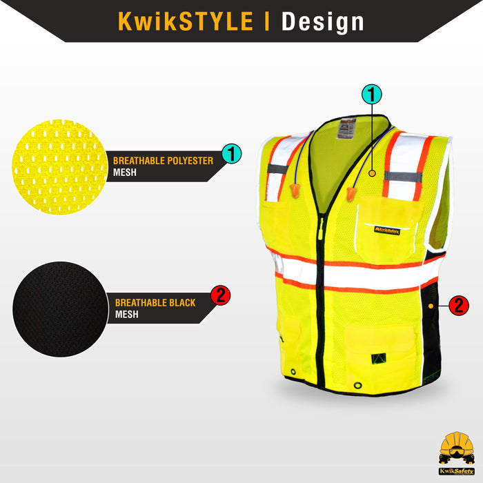 KwikSafety CLASSIC Hi Vis Reflective ANSI PPE Surveyor Class 2 Safety Vest - Model No.: KS3302 - KwikSafety sleeve ipad holder sleeves xxl xxxl xxxxl 3xl 4xl 5xl back neiko radians radwear dewalt mlkishigo peerbasics pioneer pyramex ergodyne salvus jksafety naranja reflectivo construccion reflectante xiake sefety saftey safty salzmann zojo oregon kishigo talla erb dib lime packs camo relfective