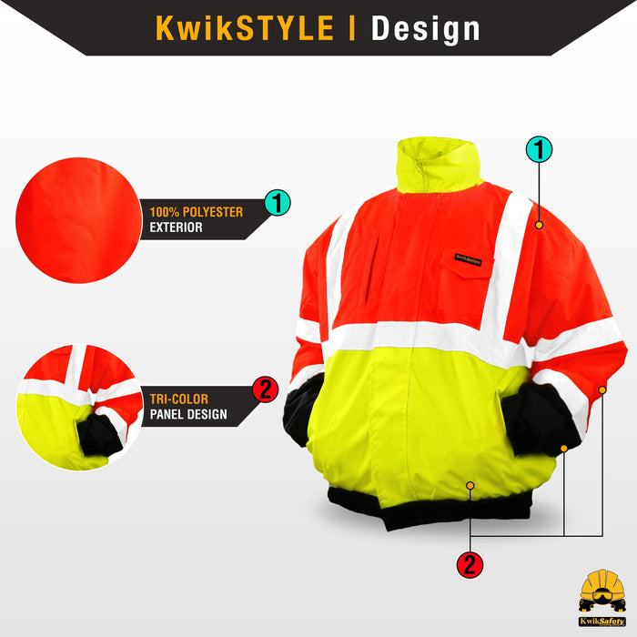 KwikSafety DISPATCHER ANSI Class 3 Tri-Tone Bomber Safety Jacket - Model No.: KS5512 - KwikSafety