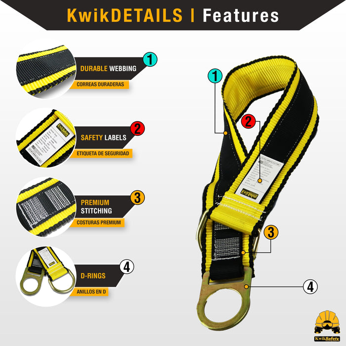 KwikSafety PYTHON 6' ANSI 2 Leg Fall Protection Safety Lanyard w/ Shock Absorber - Model No.: KS7702 - KwikSafety