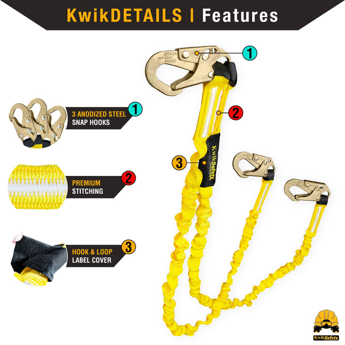 KwikSafety DOUBLE LEG RATTLER Y-Leg 6’ Internal Shock Absorber Safety Lanyard - Model No.: KS7704 - KwikSafety